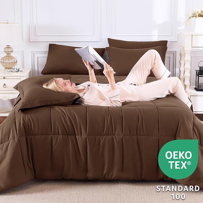 CozyLux Twin XL Comforter Set Brown - Image 3