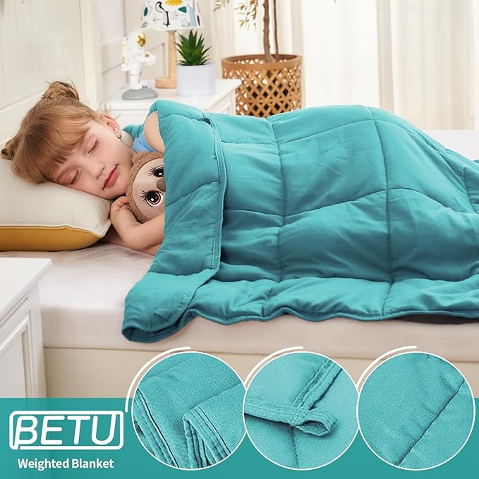 Teal Weighted Blanket Kids 10lbs, Twin Size Cooling Heavy Throw Blanket - Image 5