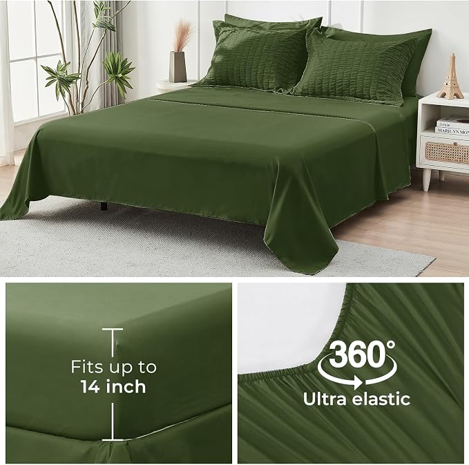 HYMOKEGE Olive Green Queen Comforter Set Seersucker 7 Pieces, All Season Luxury - Image 7