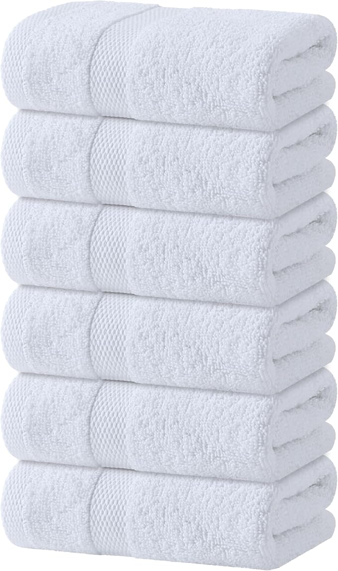 White Hand Towels Set for Bathroom, 6 Pack by WhiteClassic