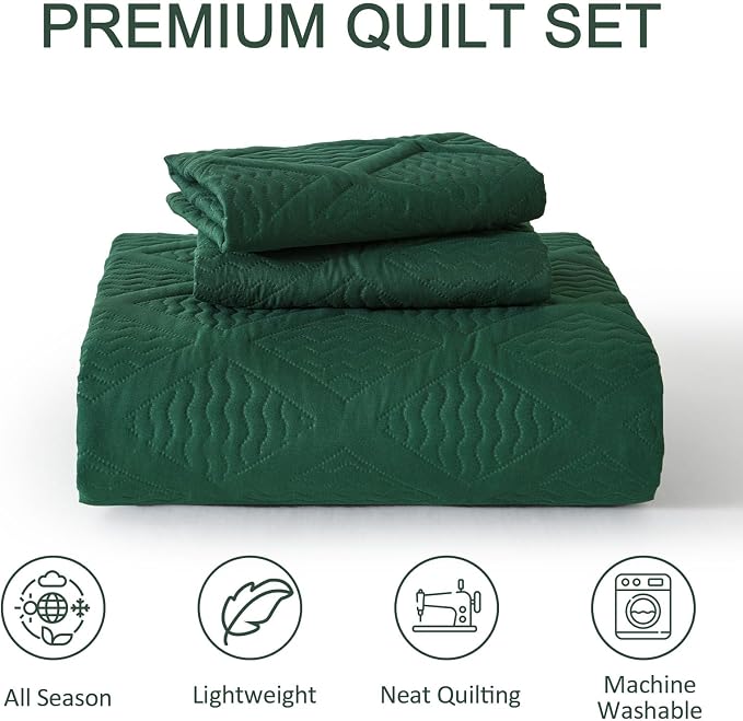 Yiran Twin Quilt Set, Emerald Green Lightweight Soft Bedspreads Bedding Set - Image 8