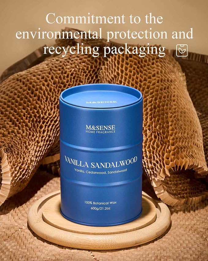 M&SENSE Vanilla Sandalwood Scented Candles Large, Natural Soy Candles 21.2oz - Image 6