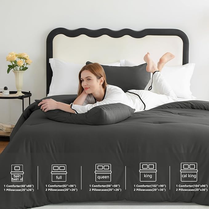 CozyLux Oversized King Comforter Set Dark Grey, 3 Pieces 120x98 Solid - Image 7