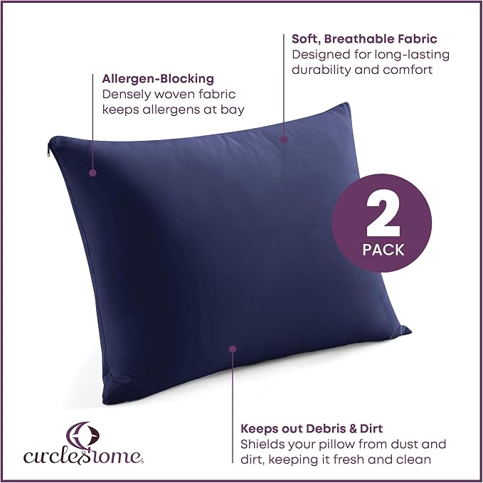 CirclesHome Pillow Protectors 2 Pack Queen Zippered - Image 2