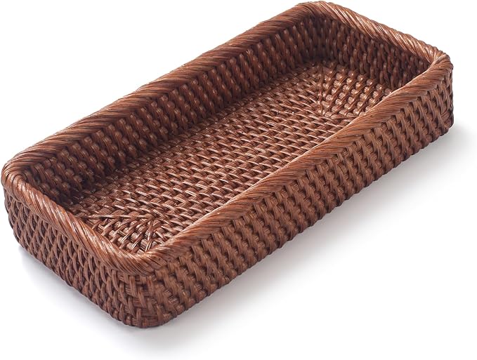 Rattan Bathroom Vanity Trays Toilet Tank Baskets Long Narrow Hand Towel Storage - Image 3