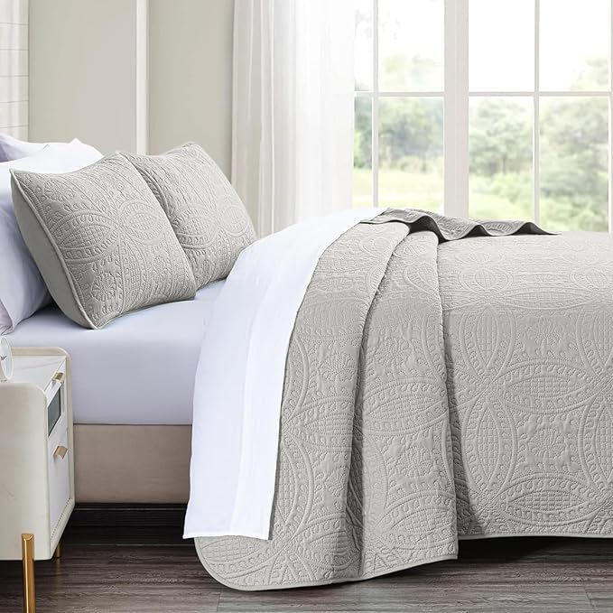 akkialla Twin Quilt Bedding Set, Light Grey Ultrasonic Quilt Set, Lightweight - Image 4