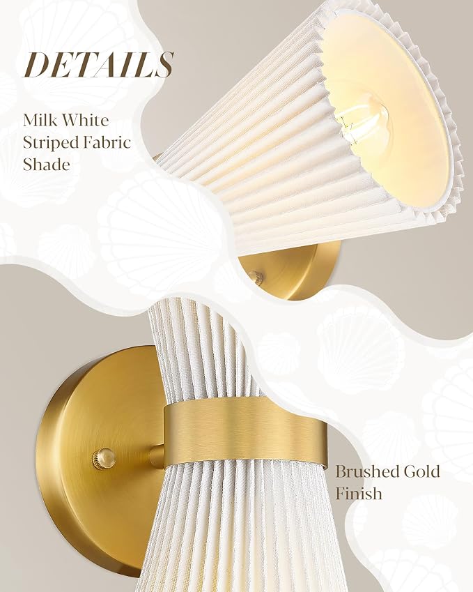 Wall Sconces Set of Two, HWH 14.3 Inch Gold Bathroom Light Fixtures - Image 3