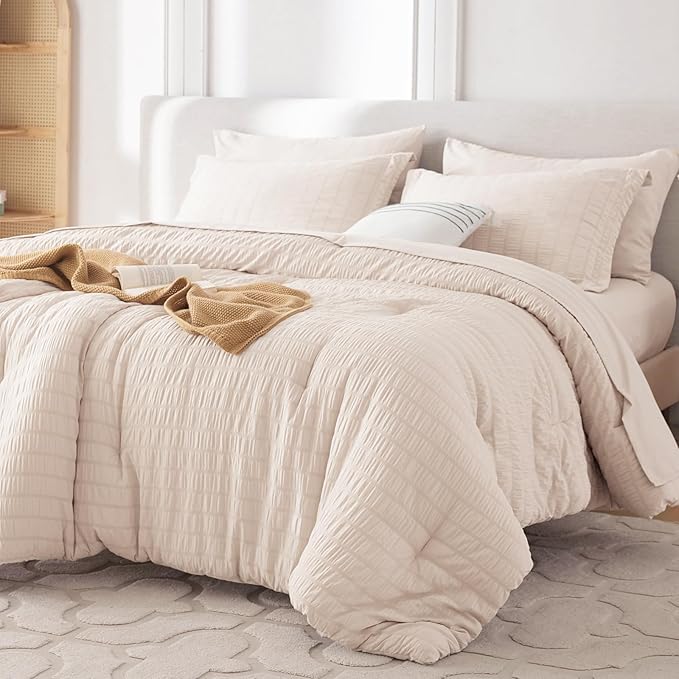 MUXHOMO 5 Pieces Twin XL Comforter Set, Seersucker Bed in a Bag Twin XL Size by MUXHOMO
