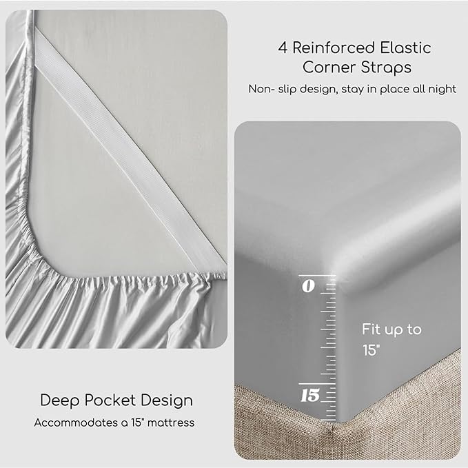 MR&HM Satin Bed Sheets, King Size Sheets Set - Image 4