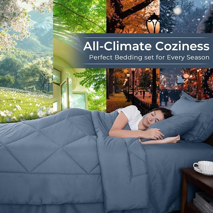 HEVUMYI Dusty Blue Twin Comforter Set - Image 3