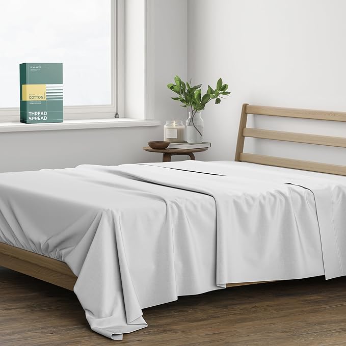 THREAD SPREAD 100% Organic Cotton Percale Flat Sheet King Size by THREADSPREAD