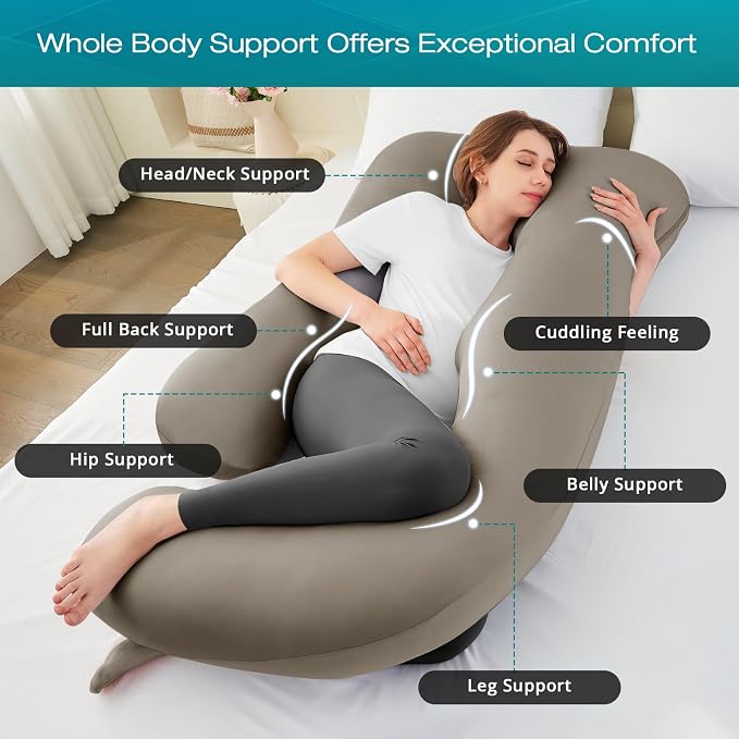 Sasttie Pregnancy Pillows for Sleeping, Jumbo U Shaped Cooling Full Body Pillow - Image 2