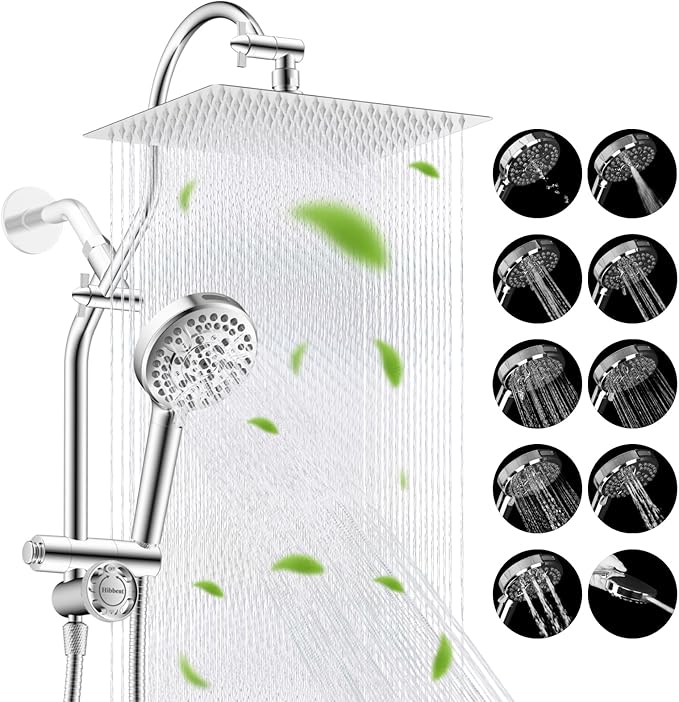 Hibbent cUPC Certified All Metal 12" Rainfall Showerhead Combo, High Pressure by Hibbent