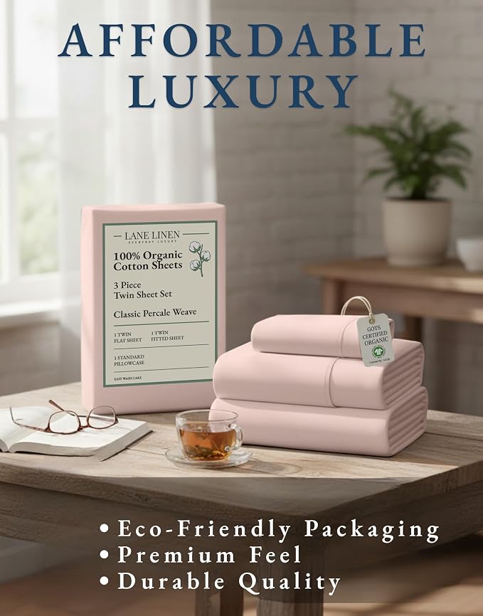 LANE LINEN Eco Friendly 100% Organic Cotton Twin Sheet Set, Hotel Quality - Image 8