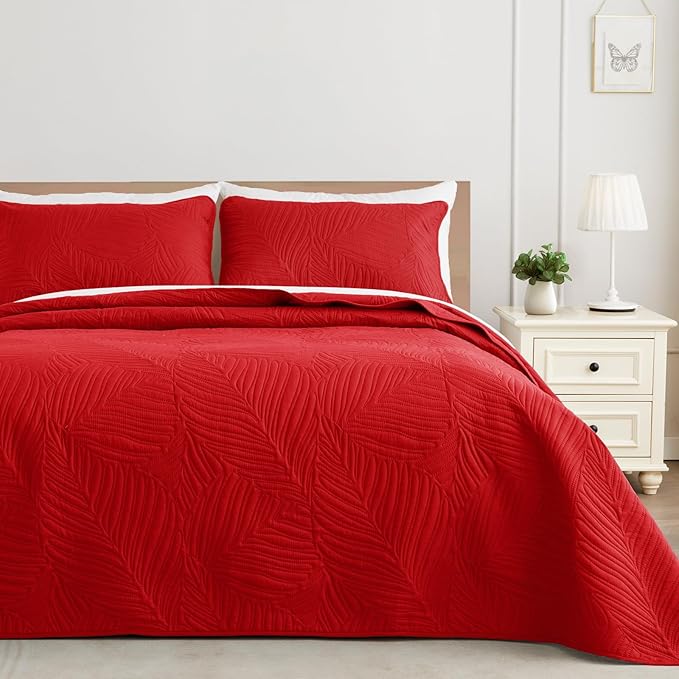 Exclusivo Mezcla California King Quilt Bedding Set, Lightweight Red Quilts Cal - Image 7