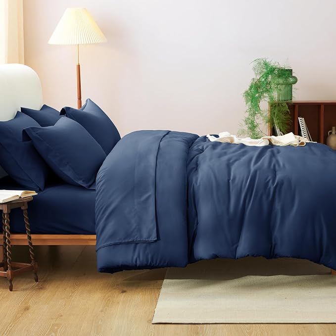 CozyLux Oversized King Comforter Set Navy Blue, 7 Pieces Bed in a Bag Comforter - Image 6