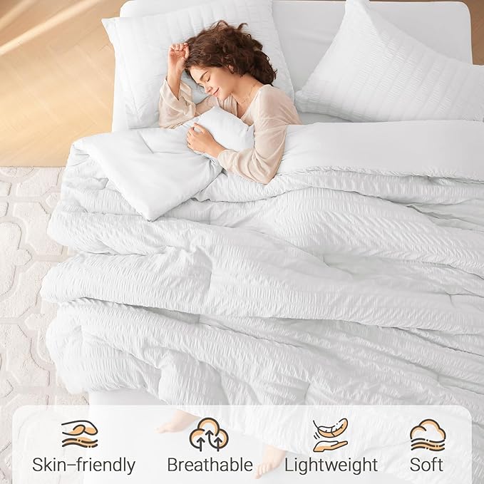 MUXHOMO 7 Pieces Full Comforter Set, Seersucker Bed in a Bag Full Size - Image 2