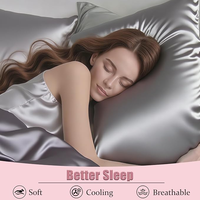 Mulberry Silk Pillow Cases Queen Size Set of 2, Ultra Smooth Soft Breathable - Image 4