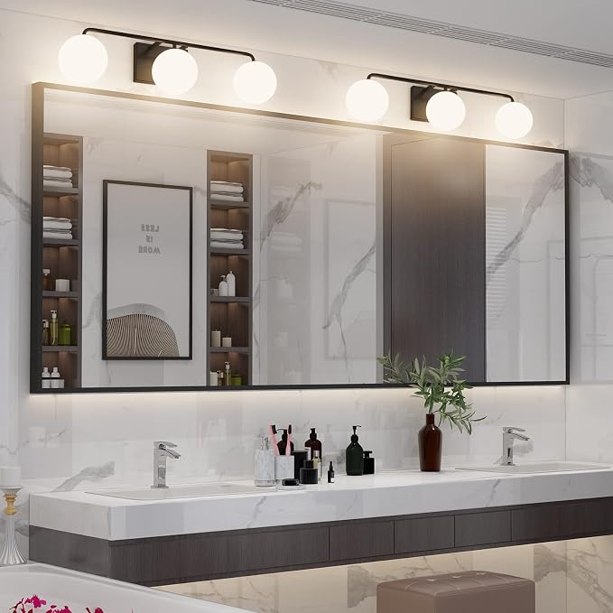 Tipace Mid Century Modern Bathroom Vanity Lights Fixtures 3-Light Black Milk - Image 8