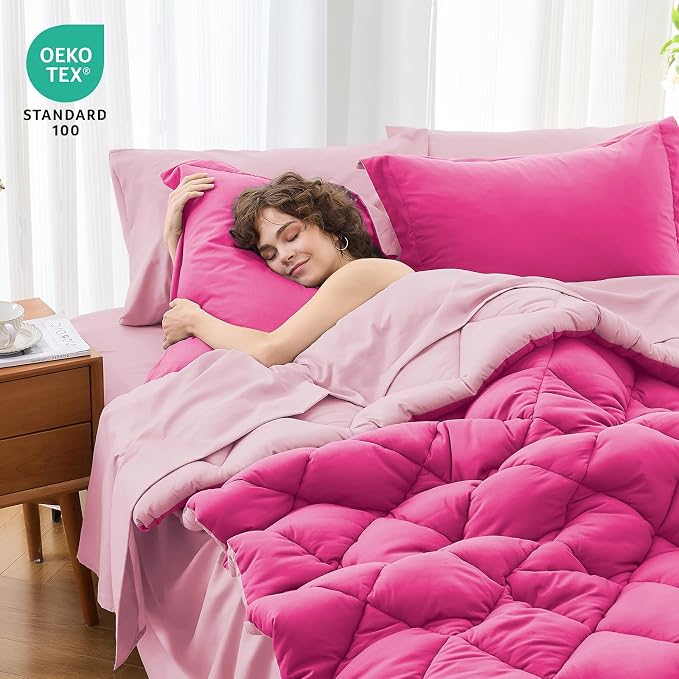 MUXHOMO 7 Pieces Oversized Queen Comforter Set, Reversible Bed in a Bag - Image 2