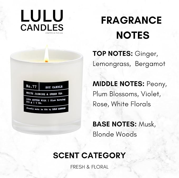 Lulu Candles | White Jasmine & Green Tea | Luxury Scented Soy Jar Candle | Hand - Image 2