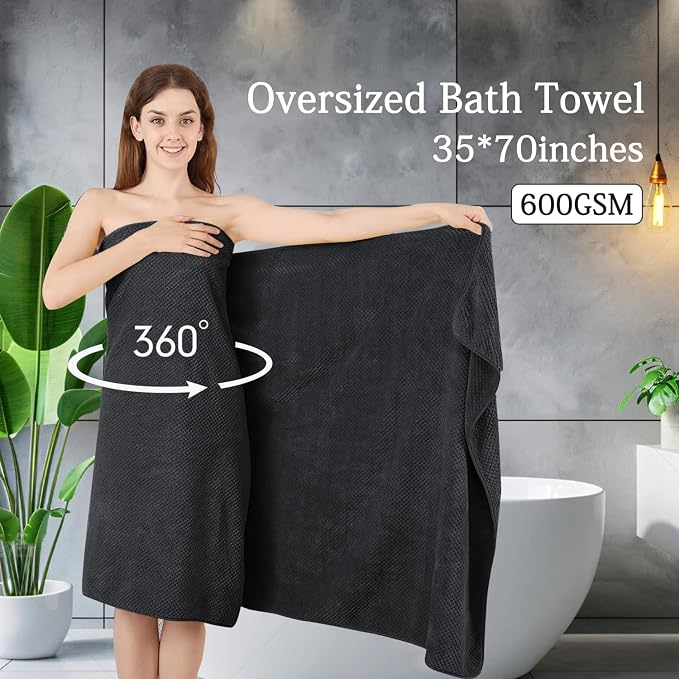 8-Piece Black Bath Towels Set, 2 Oversized Large Bath Towels Sheet, 2 Hand - Image 2