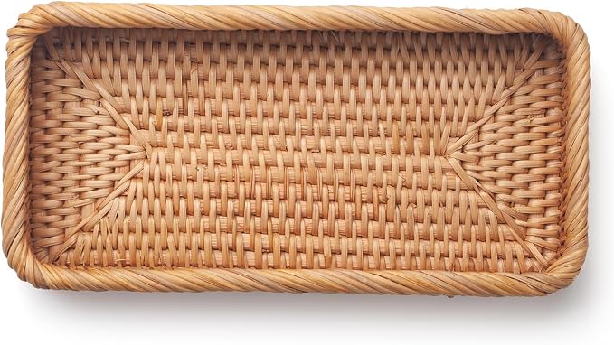 Rattan Bathroom Vanity Trays Toilet Tank Baskets Long Narrow Hand Towel Storage - Image 4