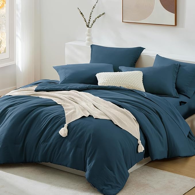 WRENSONGE Queen Comforter Sets- 7 Pieces Soft Serenity Blue Bed in a Bag - Image 2