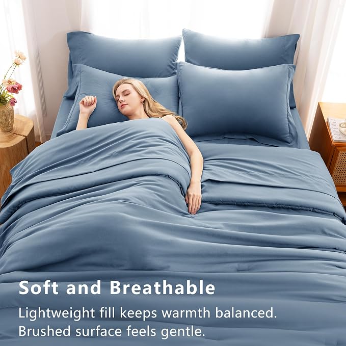 CozyLux Twin Comforter Set Grayish Blue, 5 Pieces Bed in a Bag Twin Comforter - Image 5