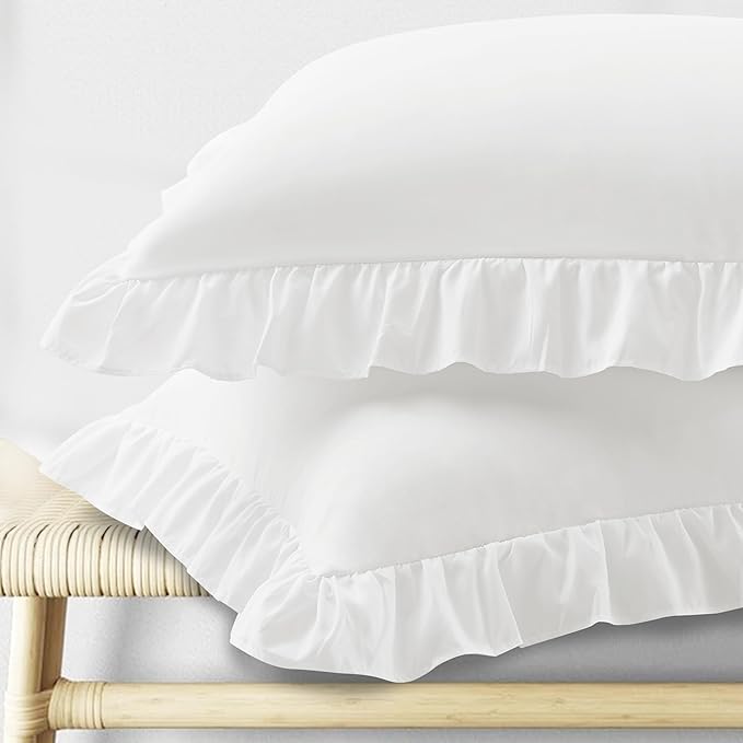 KKJIAF Ruffle Pillow Cases Standard Size Set of 2, Ruffled Pillow Covers by KKJIAF