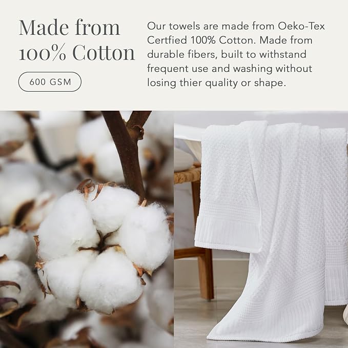 NY Loft 100% Cotton Bath Towel Set of 4 | White Towels | Oeko-TEX® Standard 100 - Image 7