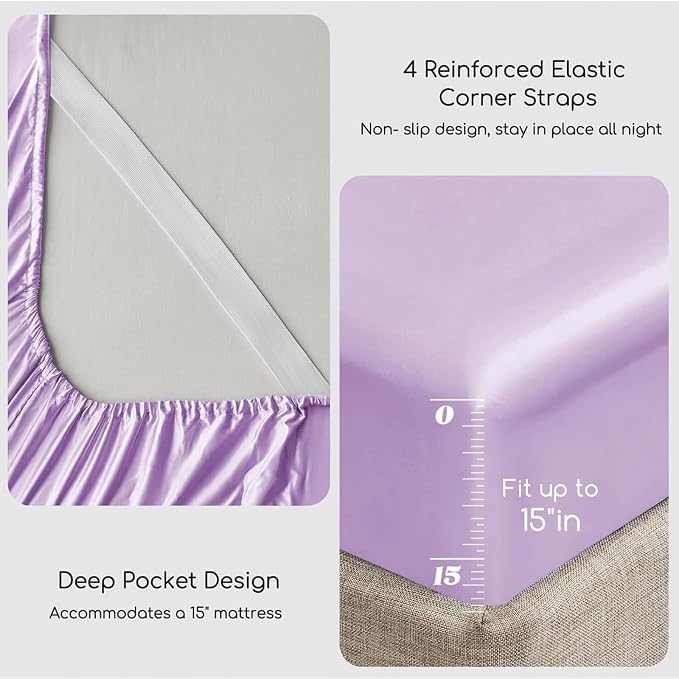 MR&HM Satin Bed Sheets with Elastic Corner Straps, King Size Sheets Set - Image 4