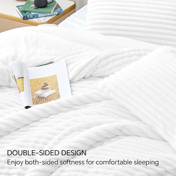 BEDELITE Fleece Queen Comforter Set -Super Soft & Warm Fluffy Bright White - Image 5