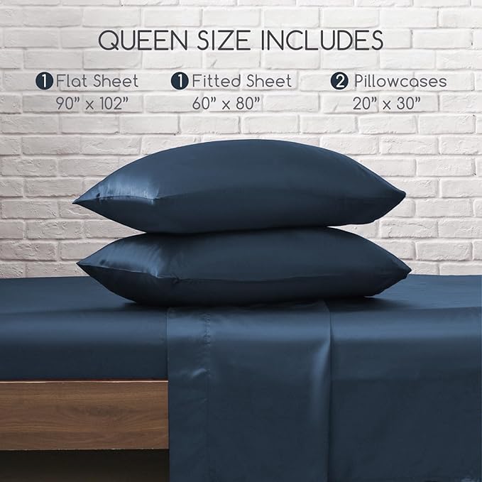 MR&HM Satin Bed Sheets with Elastic Corner Straps, Queen Size Sheets Set - Image 7