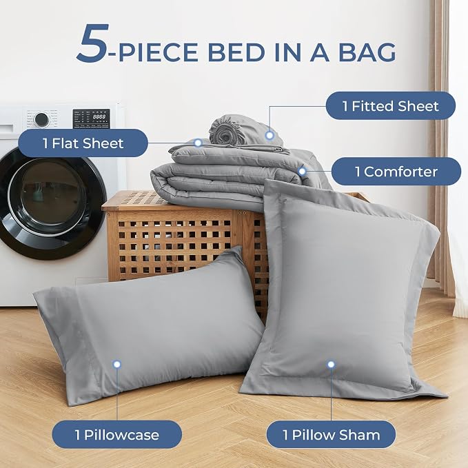 Sasttie Twin XL Comforter Set, 5 Pieces Twin XL Bed in a Bag, Complete Bedding - Image 6