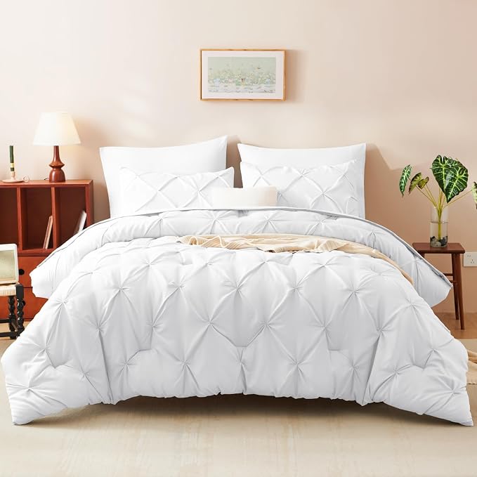CozyLux Full Size Comforter Sets White, 7 Pieces Pintuck Bed in A Bag White - Image 8
