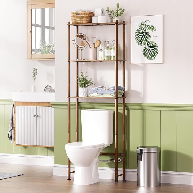 AmazerBath Bamboo Over The Toilet Storage Shelf, Over Toilet Bathroom Organizer by AmazerBath