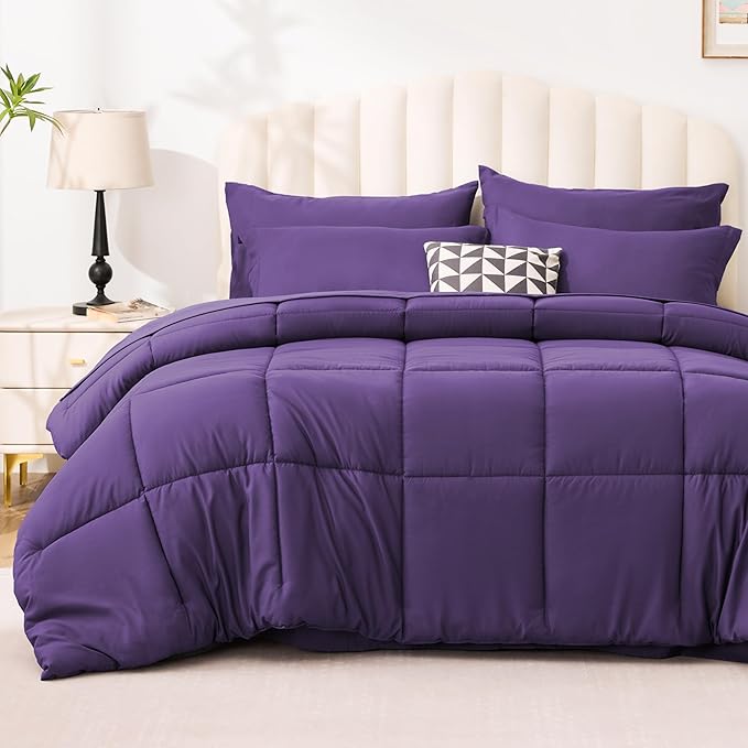Love's cabin Twin Comforter Set Dark Purple, 5 Pieces Twin Bed in a Bag by Lovescabin