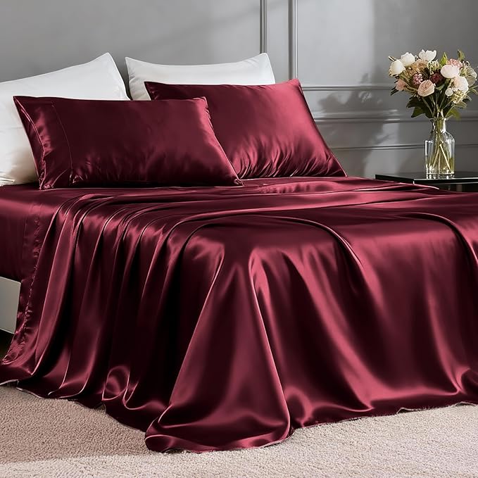 FreshCulture Satin Sheets Queen Size Bed Set- 4 Piece Luxury Soft Silky Queen by FreshCulture