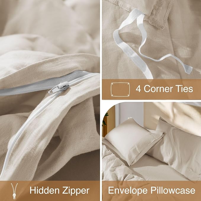 SONORO KATE 100% French Linen Duvet Cover Queen Size, Soft Breathable - Image 8