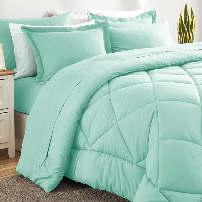 CozyLux King Size Comforter Set Mint Green - Image 8