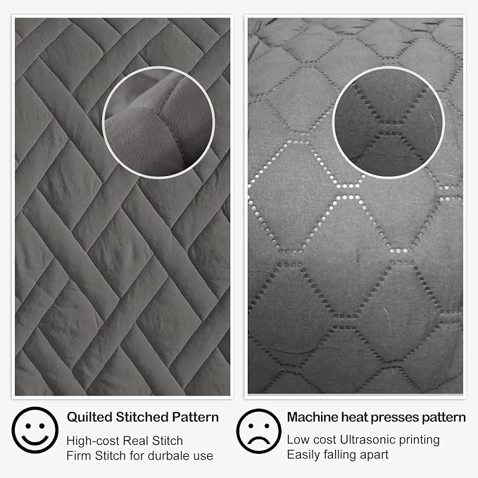 HORIMOTE HOME Quilt Set Twin Size Grey, Classic Geometric Diamond Stitched - Image 6