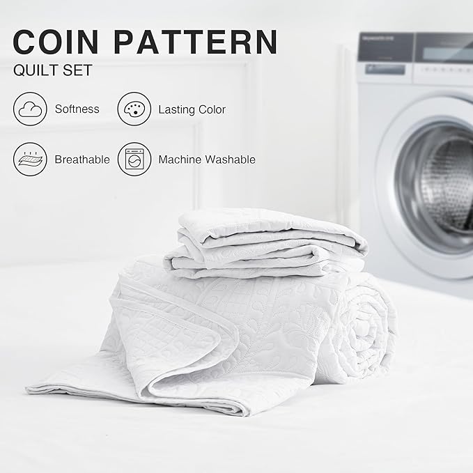 Love's cabin Quilts for Full Bed White Bedspreads Bedding Set - Image 4