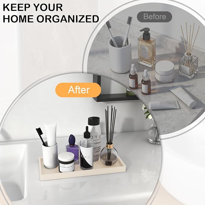 Bathroom Vanity Tray Beige, Silicone 11.8 x 5 Inch Toilet Tank Tray Decor - Image 4