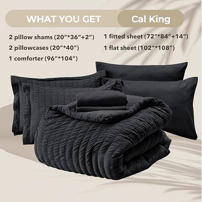 HYMOKEGE Black California King Comforter Set Seersucker 7 Pieces, All Season - Image 5