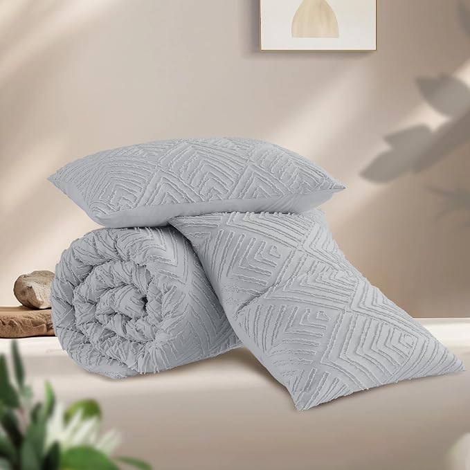 Andency Light Grey Comforter Oversized King Size Set 120''x98'', 3 Pieces Gray - Image 3