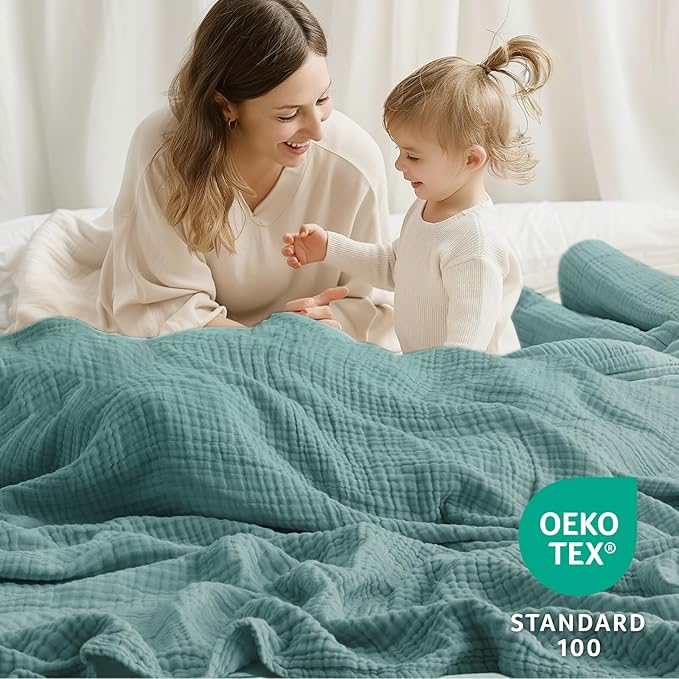 100% Cotton Muslin Blanket 40" x 40", Breathable and Lightweight Cotton Throw - Image 3