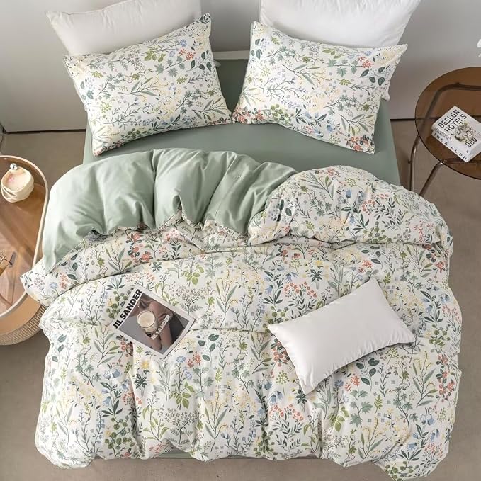 MKXI Queen Size Wildflower Duvet Cover Set Sage Green Spring Floral Bedding Set - Image 7
