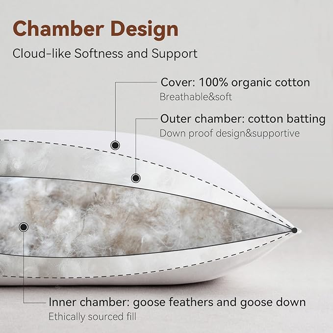 Luxury Feathers Down Pillow Standard Size, Hotel Quality Fluffy Bed Pillow - Image 5