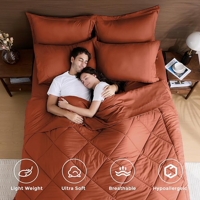 HEVUMYI Burnt Orange Full Comforter Set - Image 2